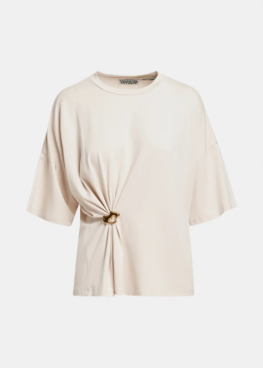 T-shirt Kuba panna drappeggiata con spilla - YES SHOPT-shirtESSENTIELKUBA-6
