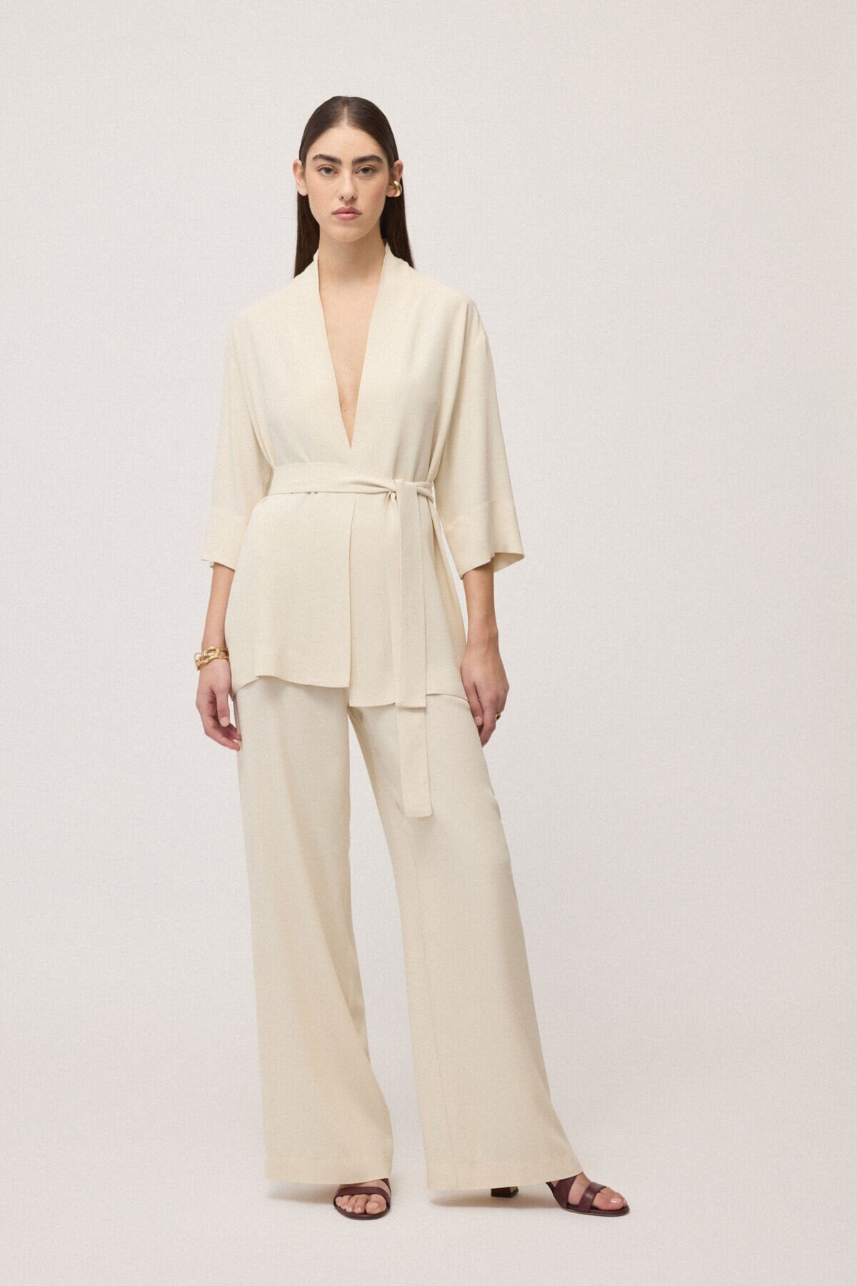 Spolverino in chiffon latte con manica tre quarti e cintura - YES SHOPGiaccheOTTOD'AMETG6205-IT 343620711323771