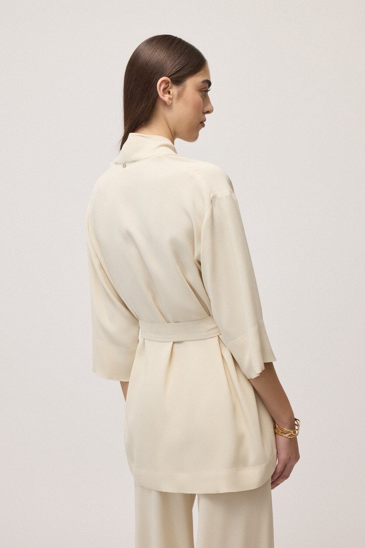 Spolverino in chiffon latte con manica tre quarti e cintura - YES SHOPGiaccheOTTOD'AMETG6205-IT 343620711323771