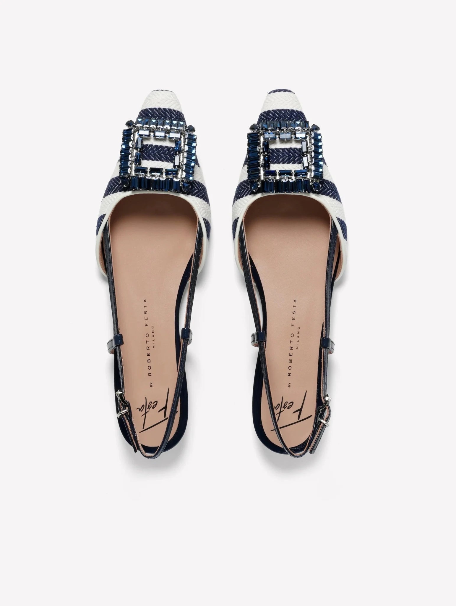 Slingback in tessuto rigato bianco e blu con fibbia gioiello - YES SHOPBallerineROBETO FESTAMIMMA-IT 363698349676771