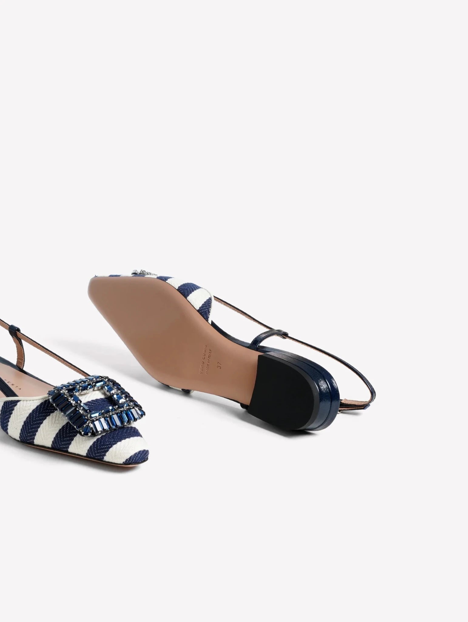 Slingback in tessuto rigato bianco e blu con fibbia gioiello - YES SHOPBallerineROBETO FESTAMIMMA-IT 363698349676771