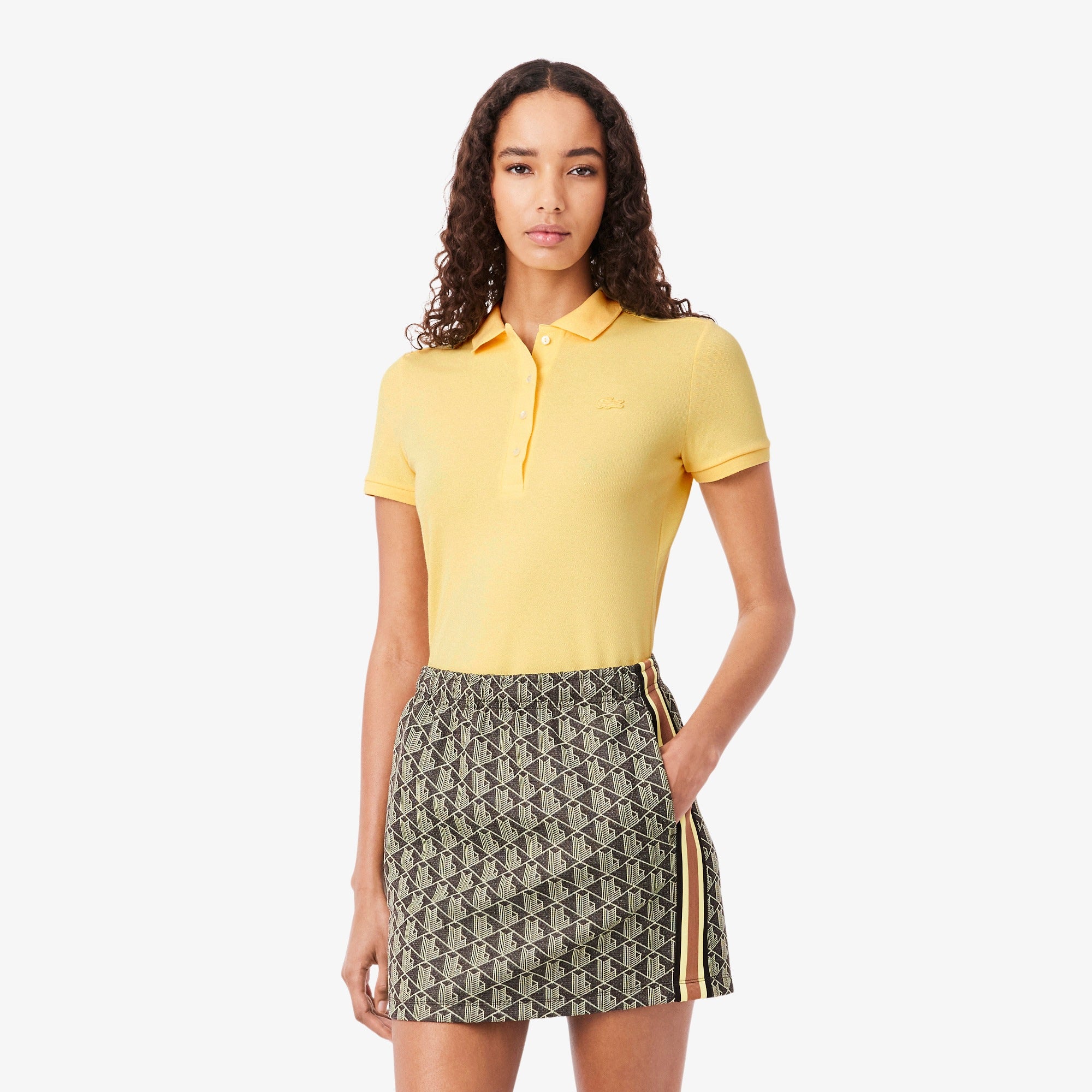 Polo da donna in piqué di cotone stretch gialla slim fit - YES SHOPPoloLACOSTEPF5462-IT 341234157313771