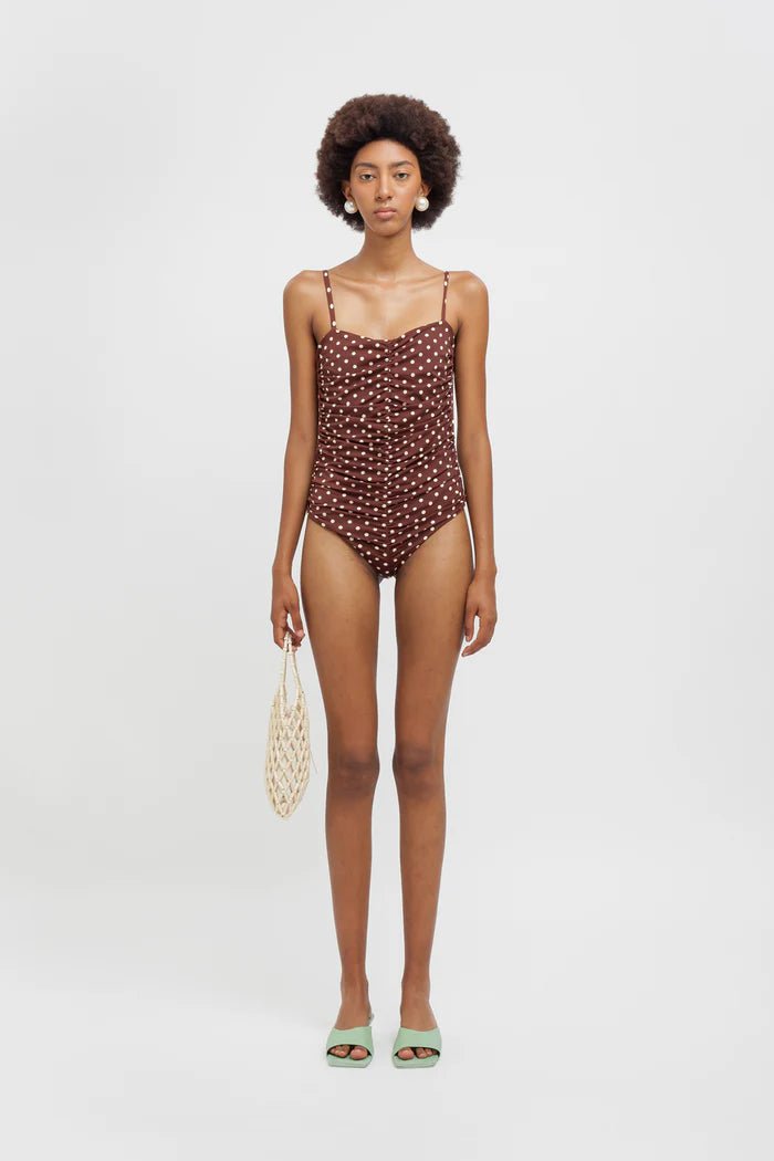 Costume intero marone polka dots con arricci - YES SHOPCostumi da bagnoWEILI ZHENGS26BC04-XXS7577248182771