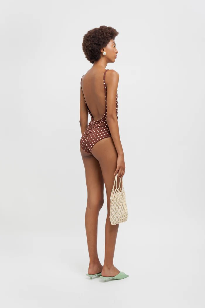 Costume intero marone polka dots con arricci - YES SHOPCostumi da bagnoWEILI ZHENGS26BC04-XXS7577248182771