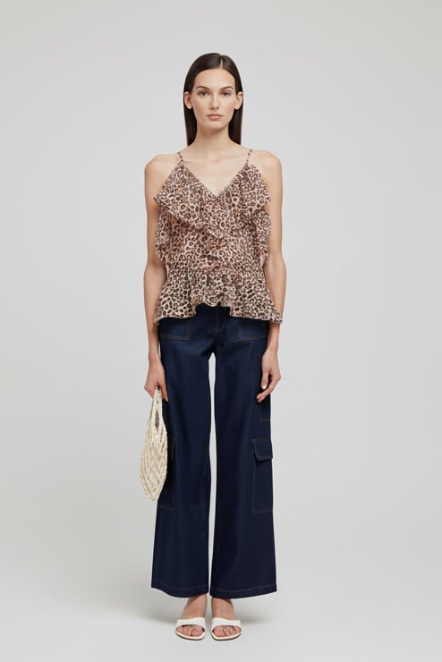 Top in chiffon con balze rosa maculato - YES SHOPTopWEILI ZHENGS26CT11-XXS5590148182771