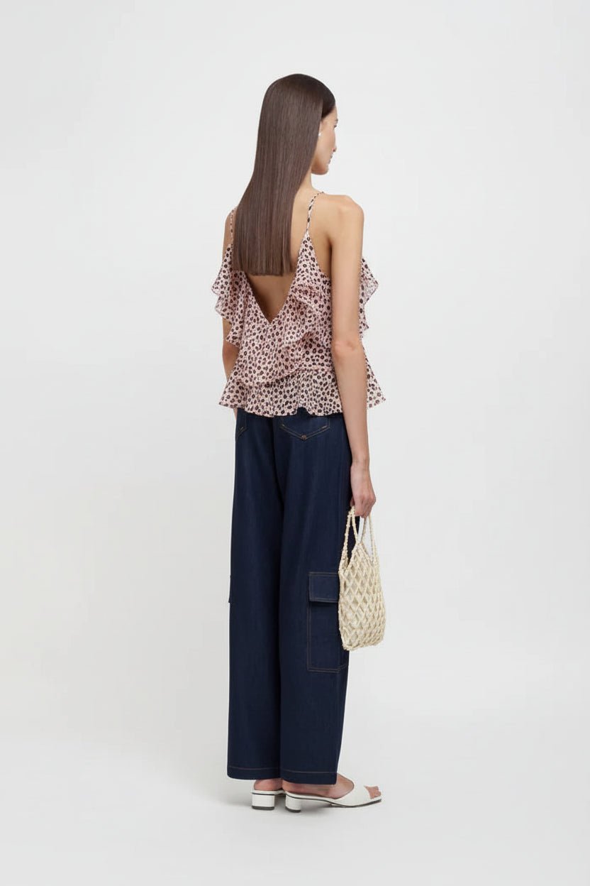Top in chiffon con balze rosa maculato - YES SHOPTopWEILI ZHENGS26CT11-XXS5590148182771