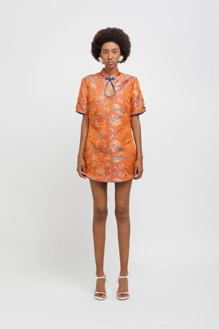 Abito Quipao arancio in broccato orientale - YES SHOPAbitiWEILI ZHENGS26DC12-XXS