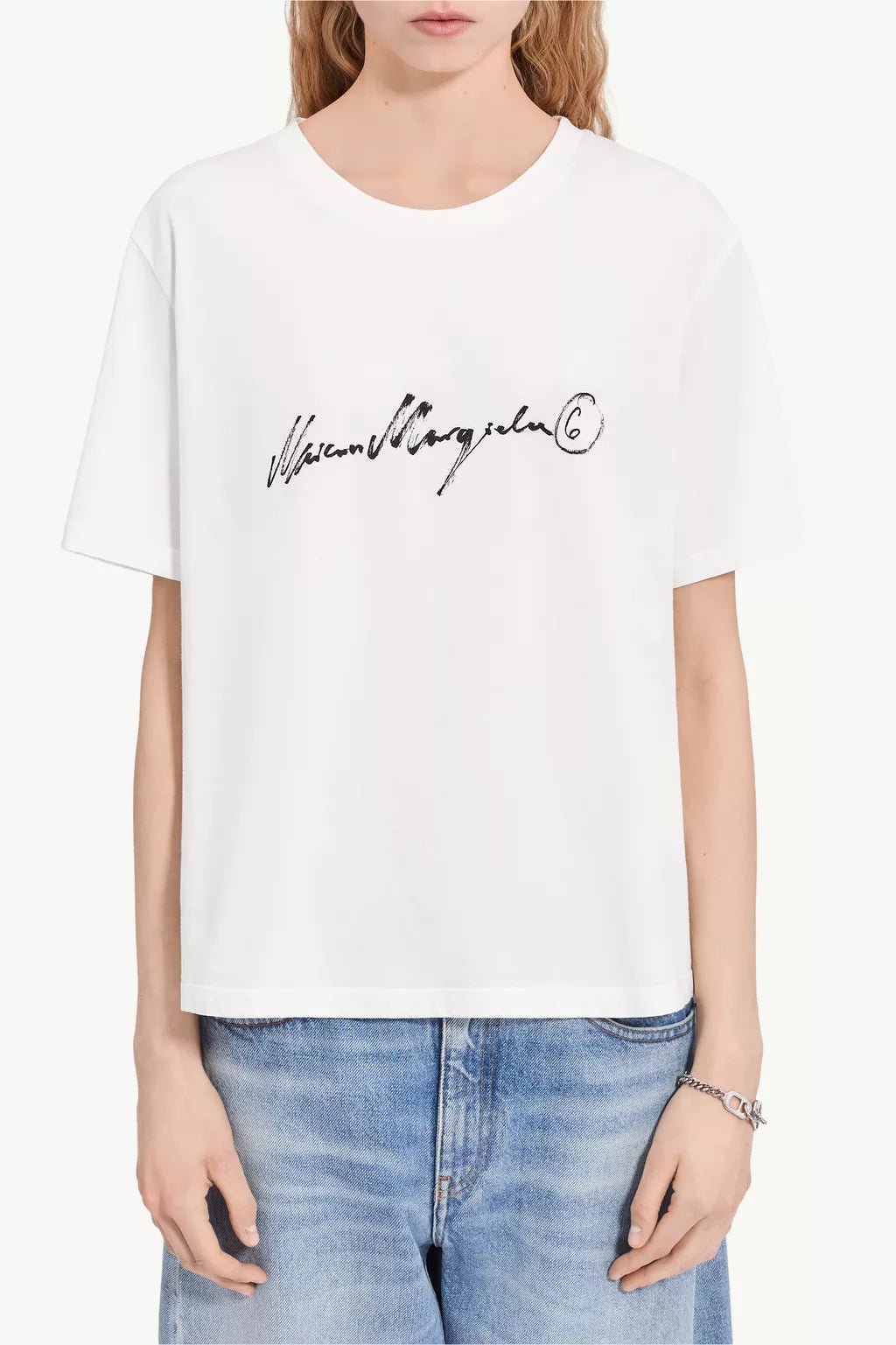 T-shirt MM6 sovratinta panna con stampa calligrafica - YES SHOPT-shirtMM6 MAISON MARGIELAS52GC0368-0