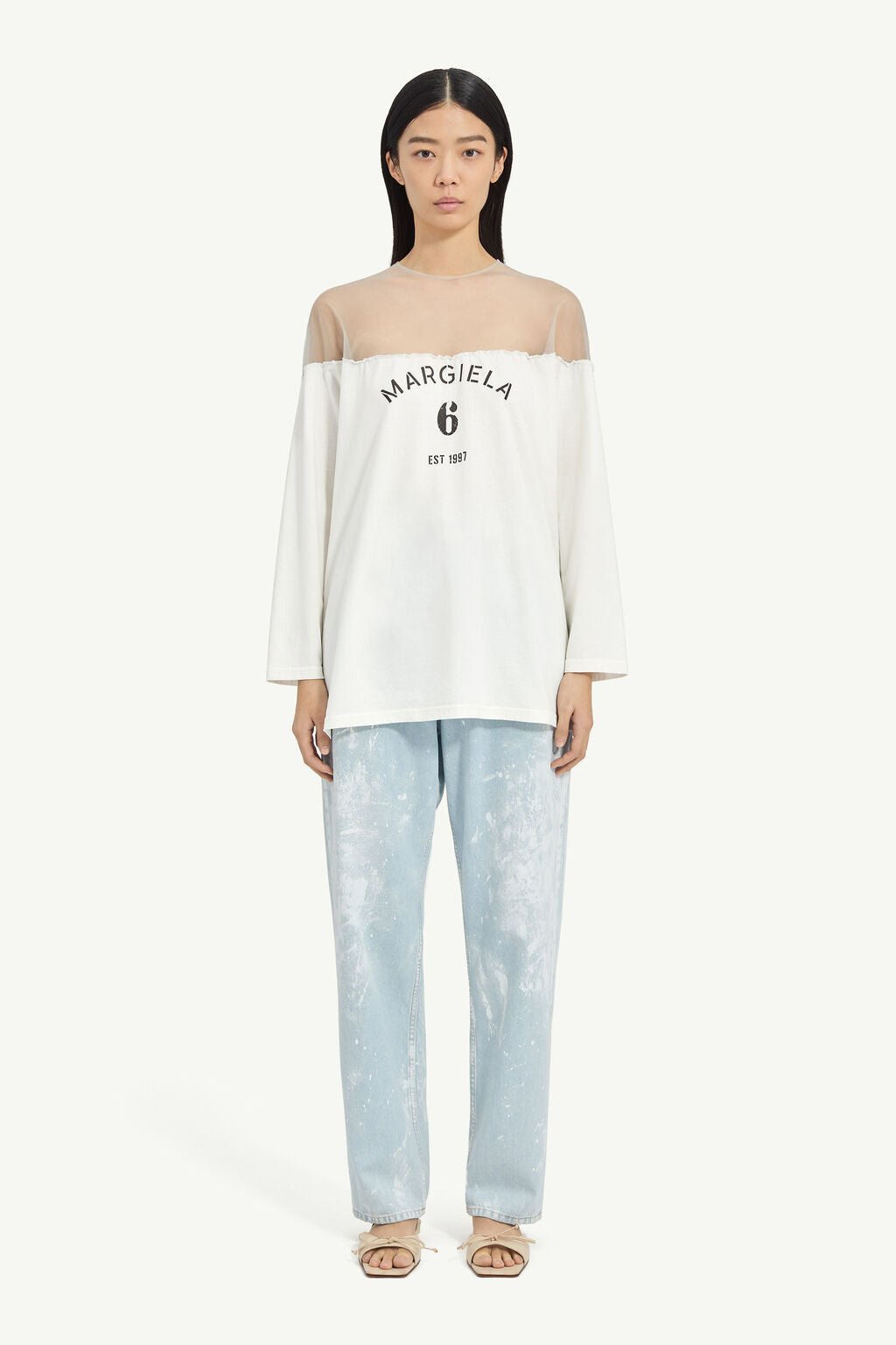 T-shirt MM6 bianca con taglio trasparente bianco - YES SHOPT-shirtMM6 MAISON MARGIELAS626D0213/M35887-XXS4585549676771