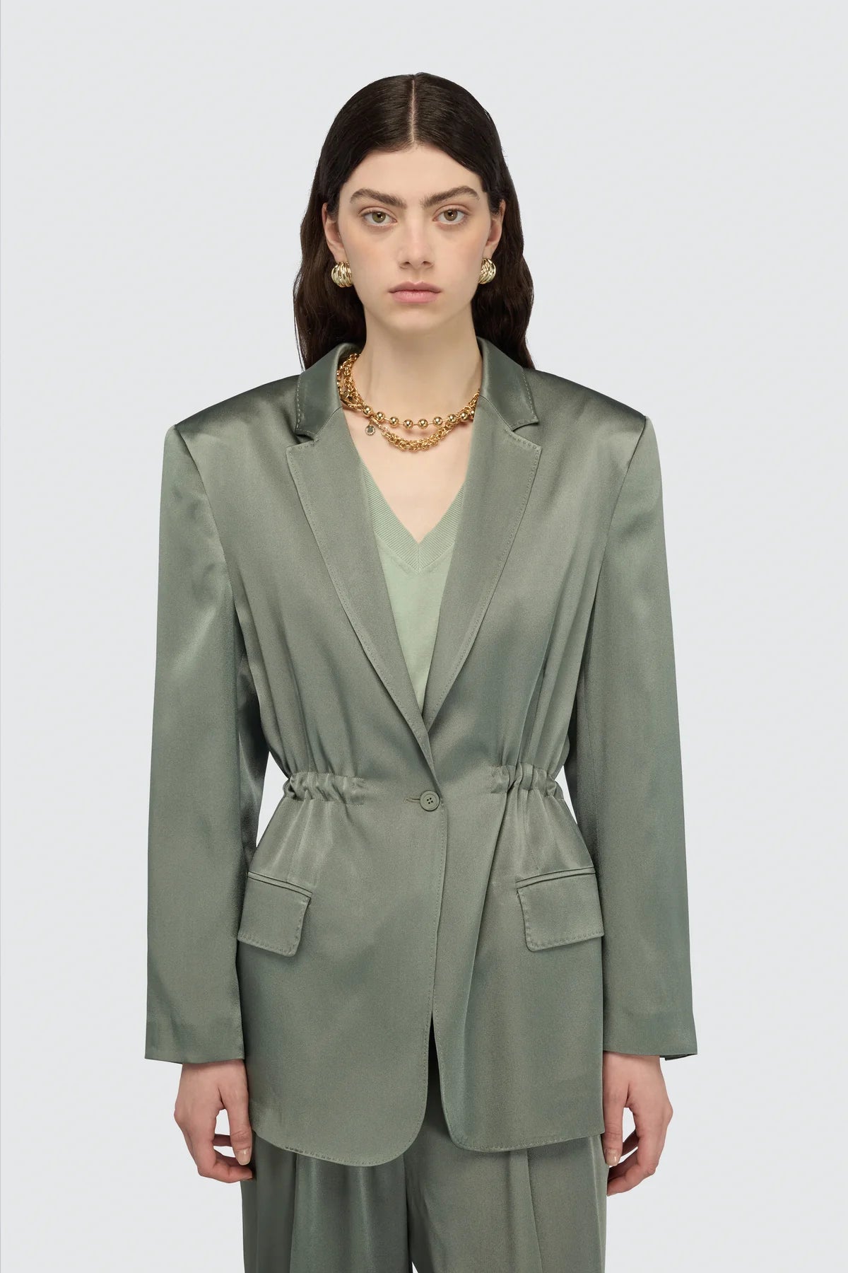 Giacca Marta verde satin monopetto - YES SHOPGiaccheSEMICOUTUREY6SM22-IT 344299908162771