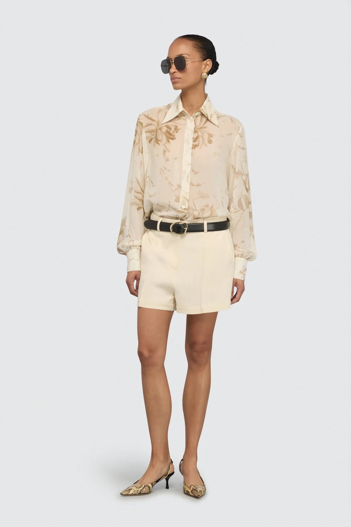 Camicia lunga Juana panna stampa floreale con cinturino e spacco laterale - YES SHOPCamicieSEMICOUTUREY6SS10-IT 34