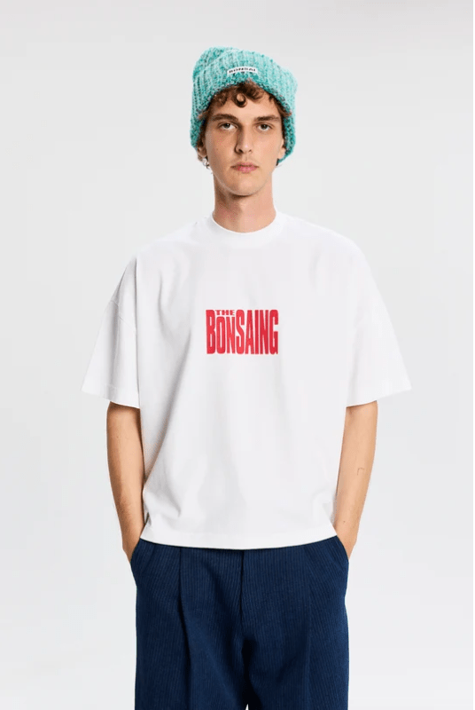 T-shirt bianca con stampa rossa "BONSAING" - YES SHOPT-shirtBONSAITS001004-XXS8379954952971