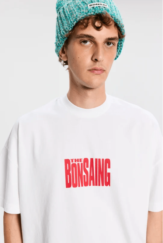 T-shirt bianca con stampa rossa "BONSAING" - YES SHOPT-shirtBONSAITS001004-XXS8379954952971