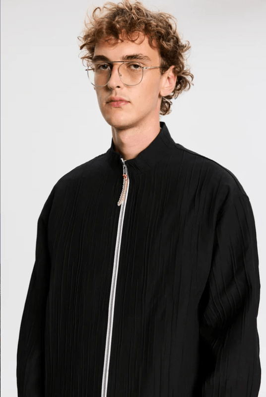 Camicia nera con zip effetto stropicciato - YES SHOPCamicieBONSAISH001001-XXS4269954952971