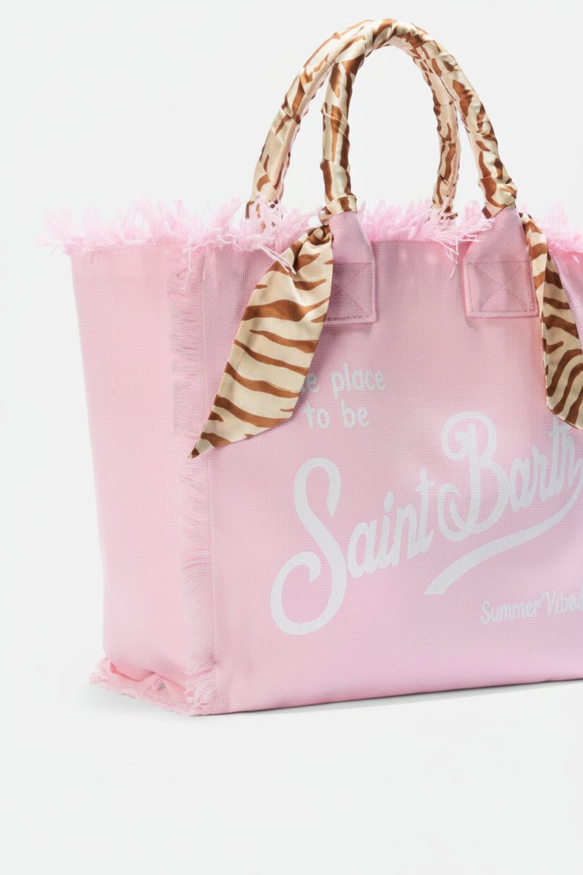 Borsa Vanity in canvas sabbia con manico foulard rosa stampa animalier - YES SHOPBorse a spallaMC2 SAINT BARTHVANI045/09249L-Taglia unica