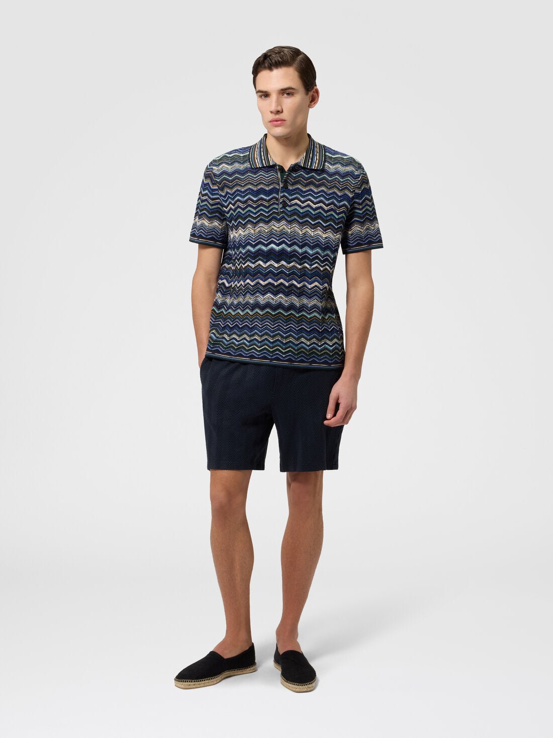 Polo in maglia blu a motivo zig zag - YES SHOPPoloMISSONIUS26S20QBK01HRS72PD-IT 429500705742771