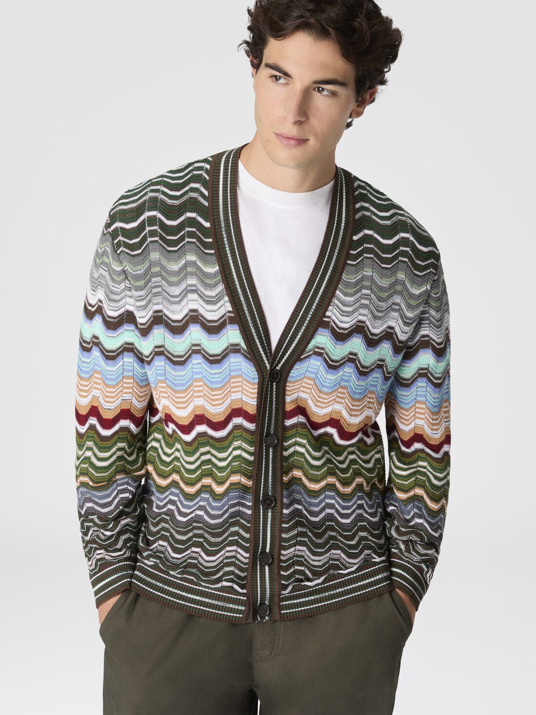 Cardigan in cotone e viscosa chevron con motivo greca multicolor - YES SHOPCardiganMISSONIUS26SM02 BK01G8-IT 427421505742771