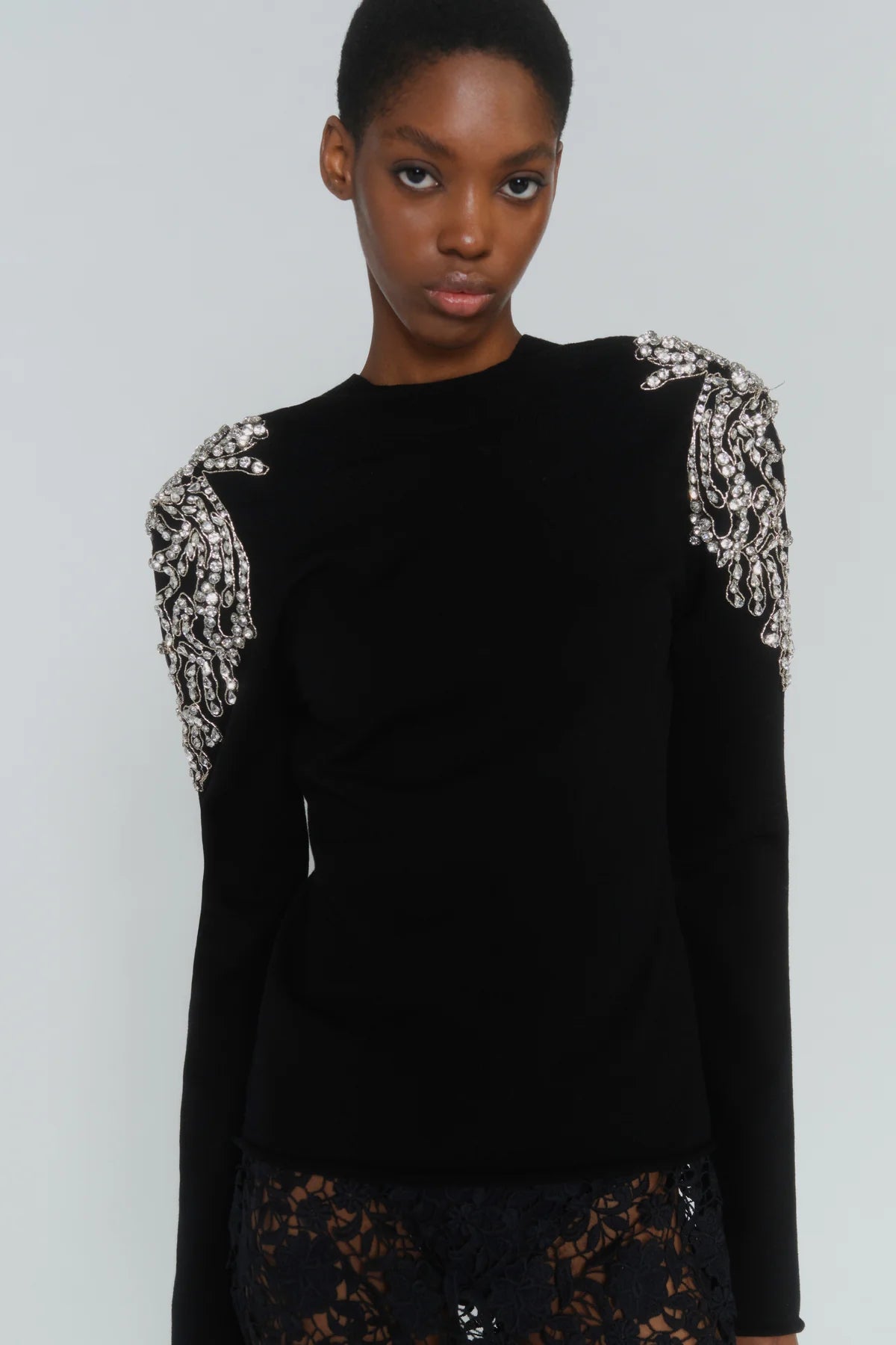 Maglia in lana nera con spalline di strass - YES SHOPMaglieCIRCUS HOTELH6WI08-IT 34