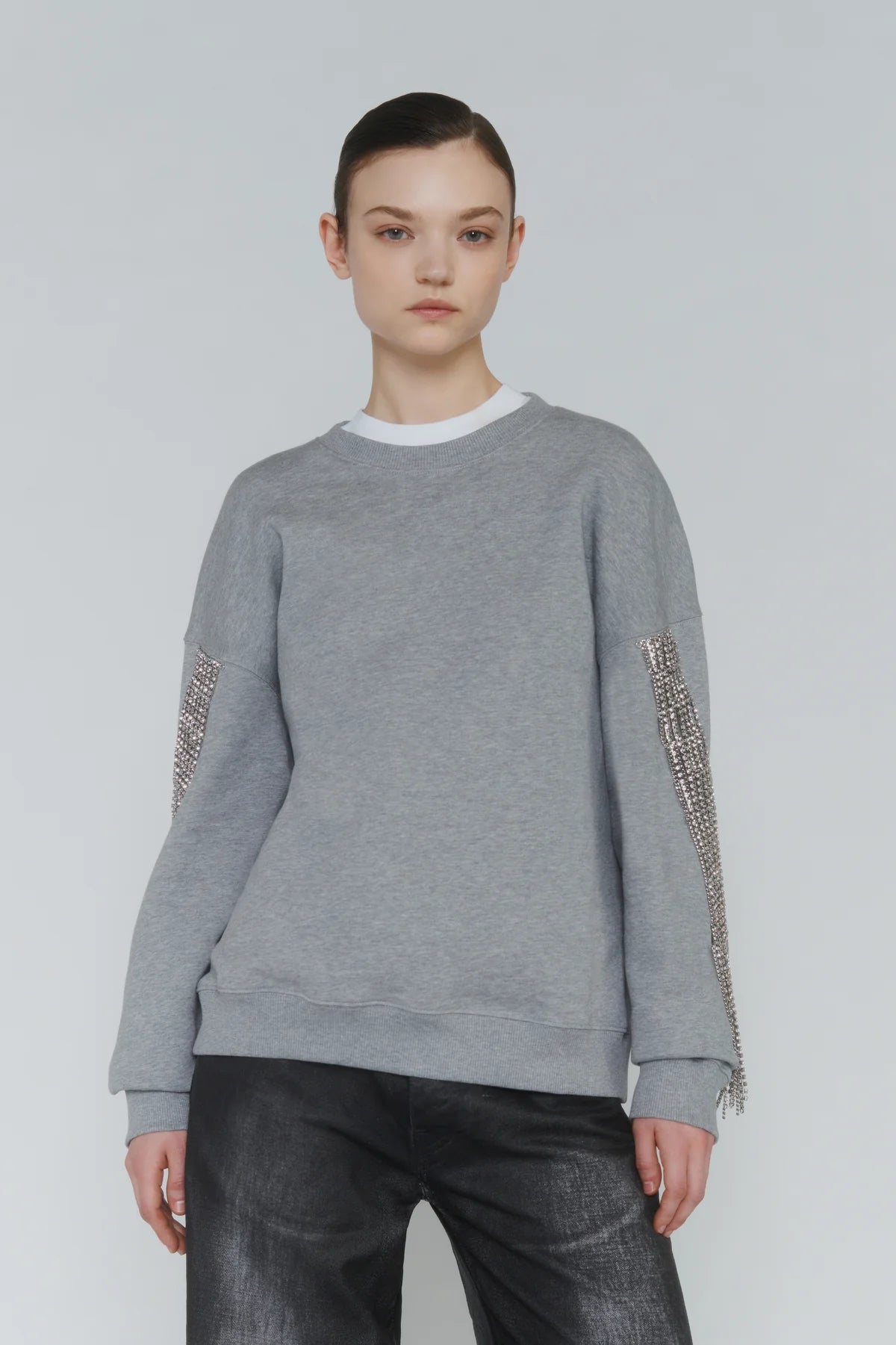 Felpa girocollo grigia con frange di strass - YES SHOPFelpeCIRCUS HOTELH6WT26-0