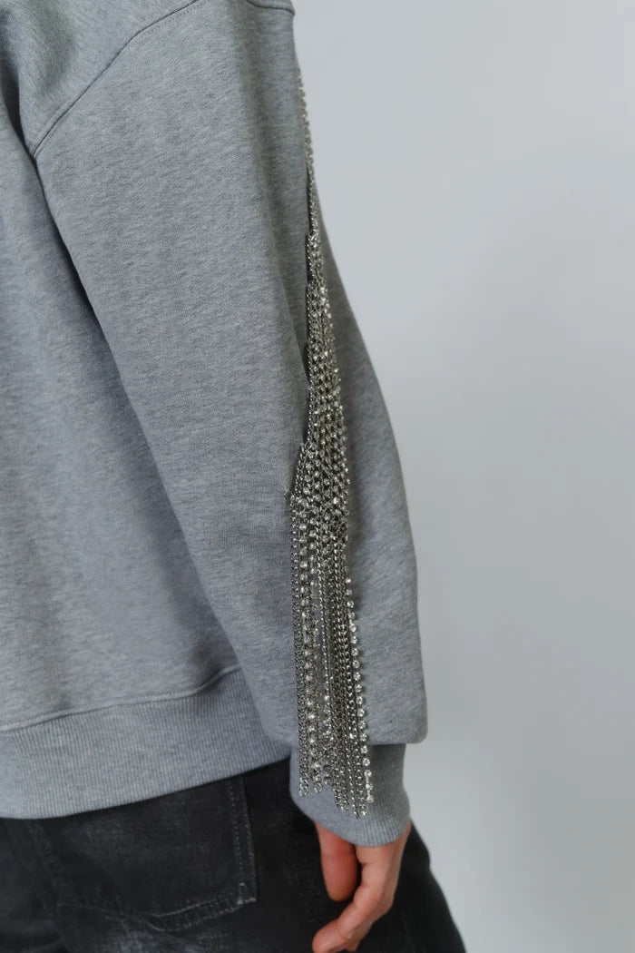 Felpa girocollo grigia con frange di strass - YES SHOPFelpeCIRCUS HOTELH6WT26-0