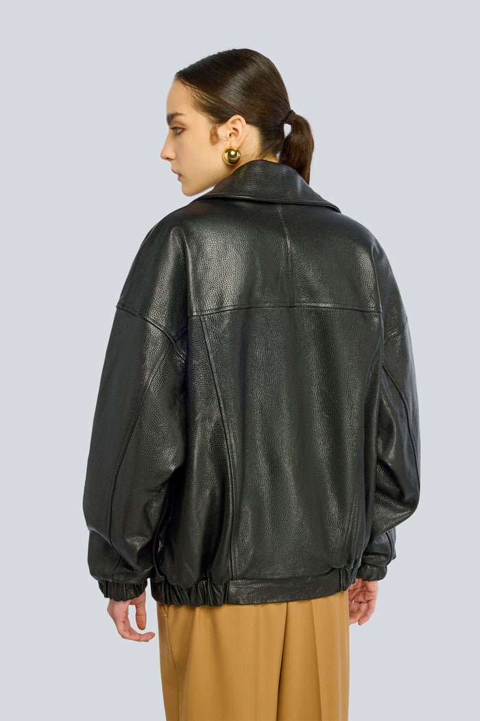 Giacca Chiodo Elle oversize in pelle nera con cinturino al fondo - YES SHOPGiubbottiSEMICOUTUREY6WT15-IT 349382596669871