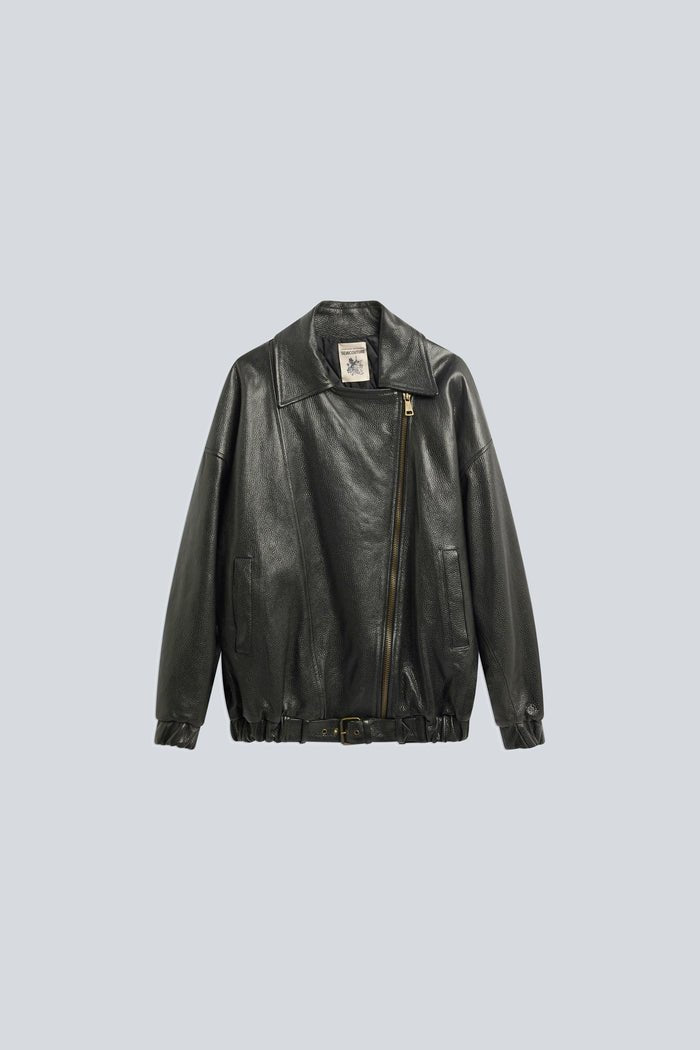Giacca Chiodo Elle oversize in pelle nera con cinturino al fondo - YES SHOPGiubbottiSEMICOUTUREY6WT15-IT 349382596669871