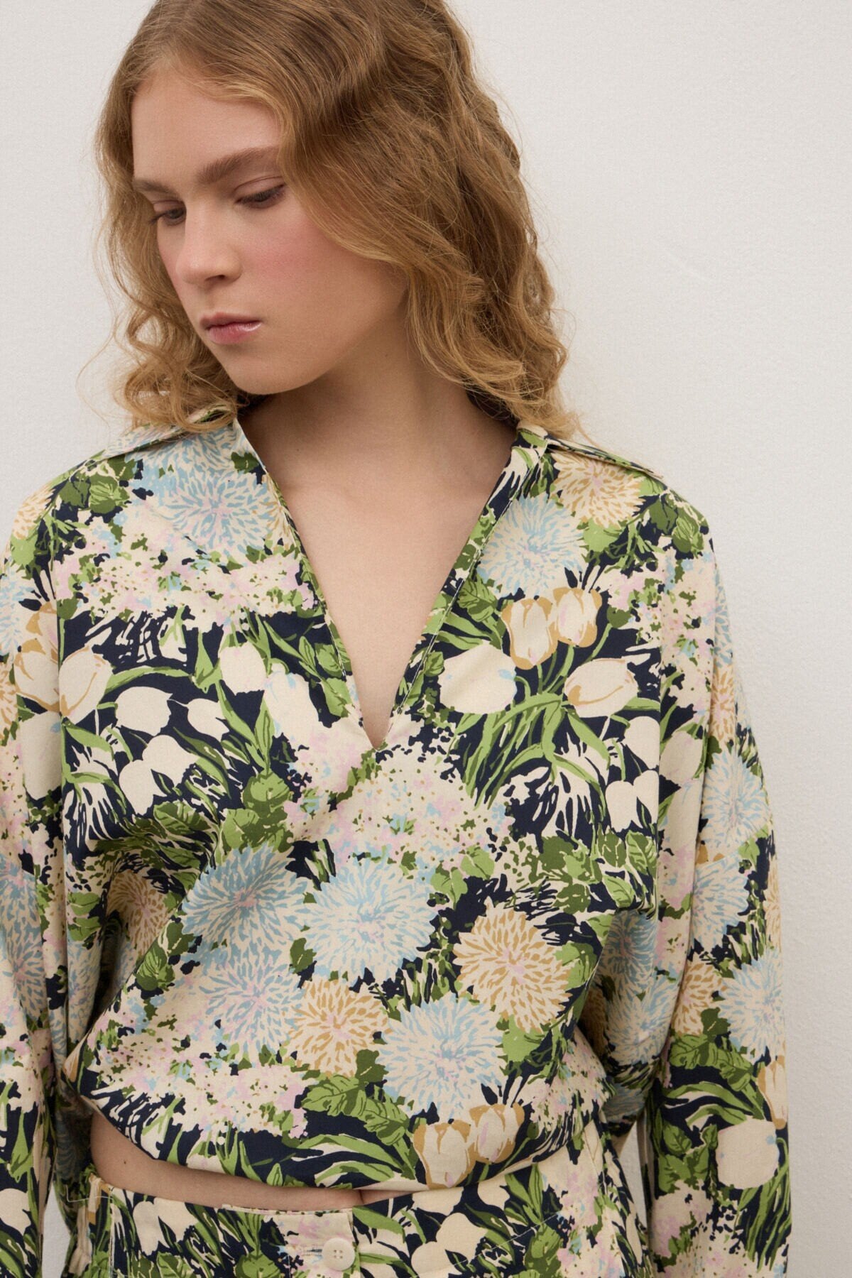Camicia in cotone con coulisse e stampa floreale verde - YES SHOPCamicieOTTOD'AMEDC5270-IT 347465549676771