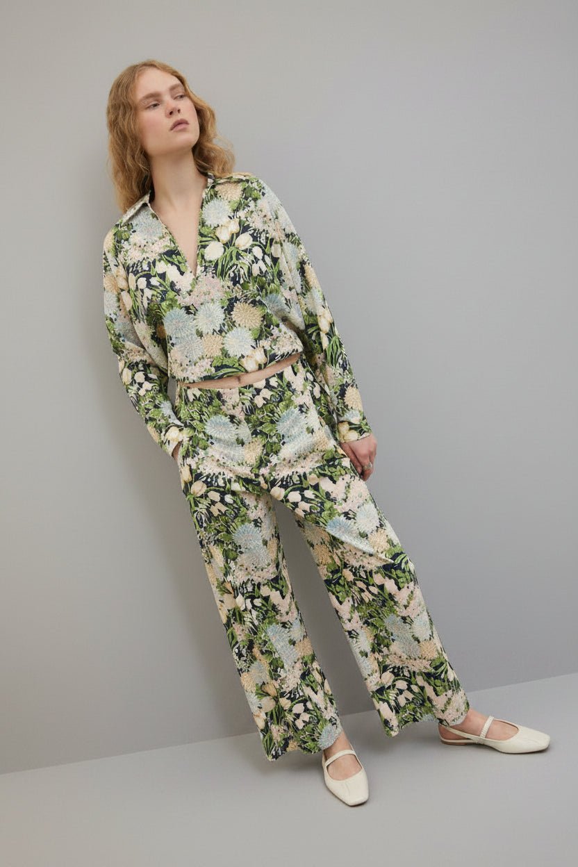 Camicia in cotone con coulisse e stampa floreale verde - YES SHOPCamicieOTTOD'AMEDC5270-IT 347465549676771