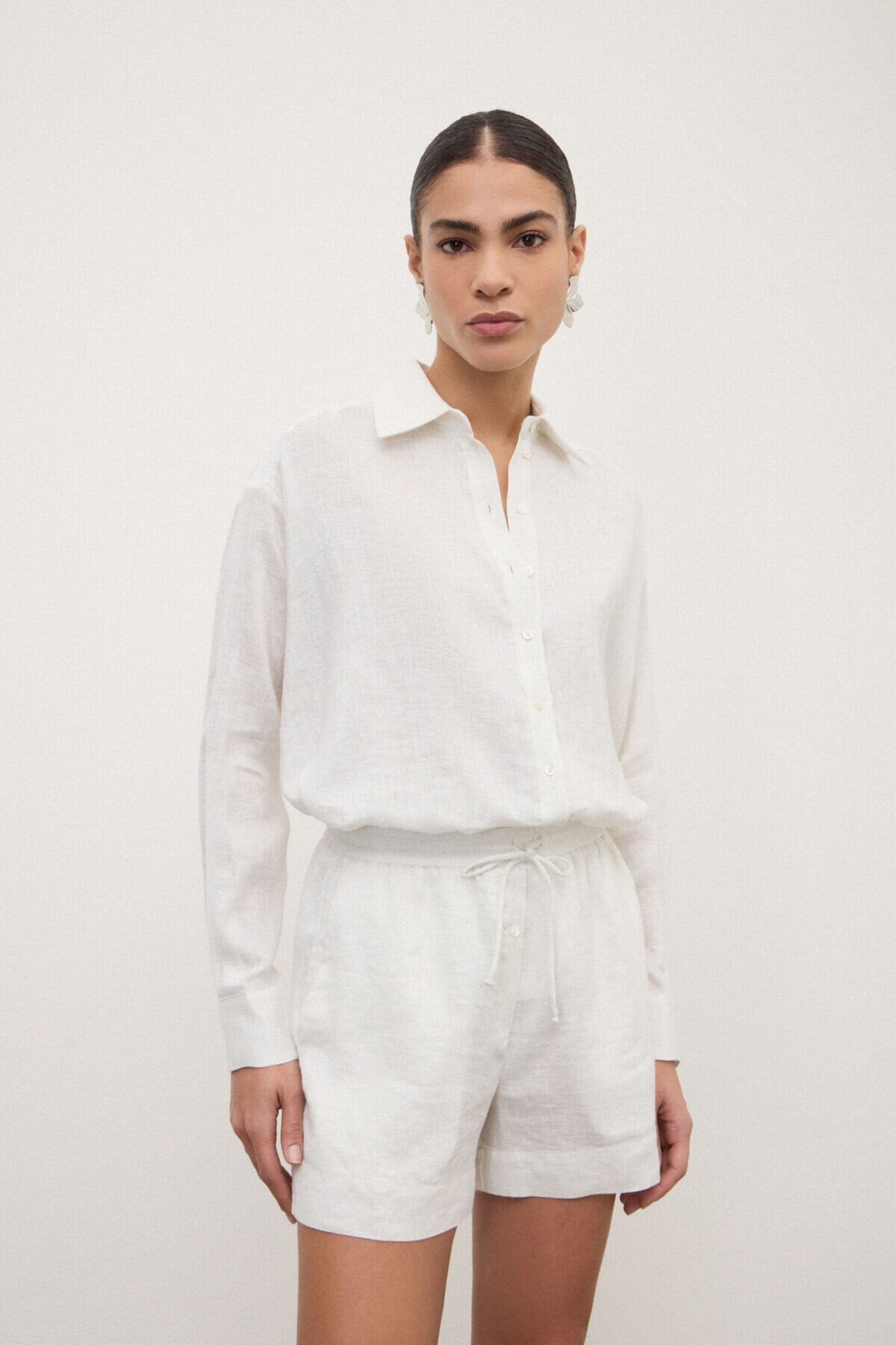 Camicia bianca in lino filato lurex - YES SHOPCamicieOTTOD'AMEDC5266-IT 345699611323771