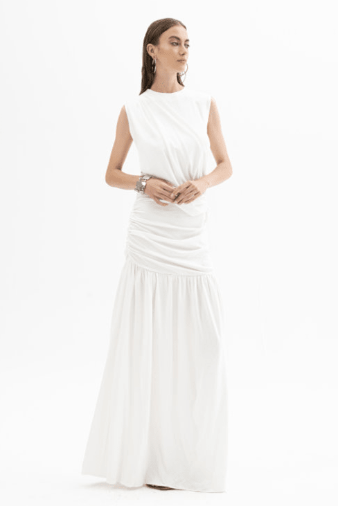 Abito lungo bianco con drappeggio a portafoglio e gonna ampia - YES SHOPAbitiACTUALEEAB004120-IT 34