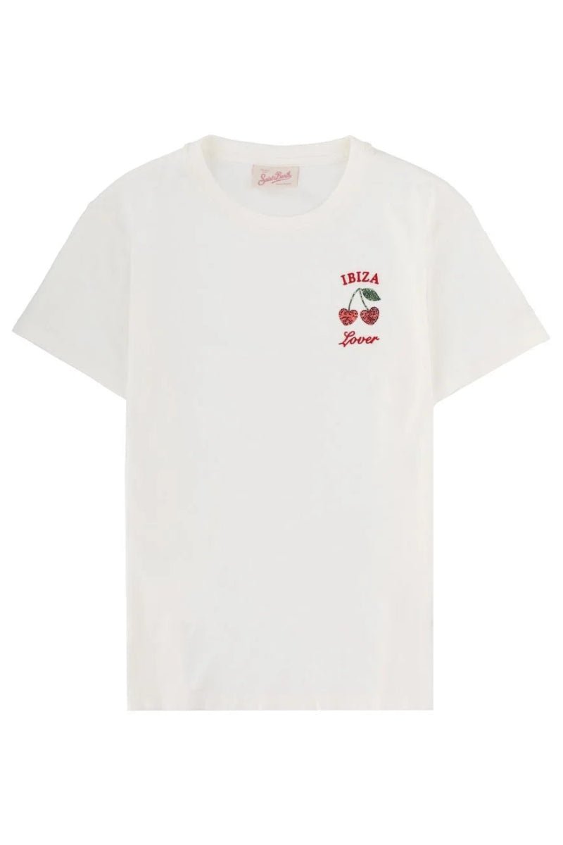 T-shirt Emilie bianca con stampa "Ibiza Lover" strass - YES SHOPT-shirtMC2 SAINT BARTHEMI0001/08610L-XXS