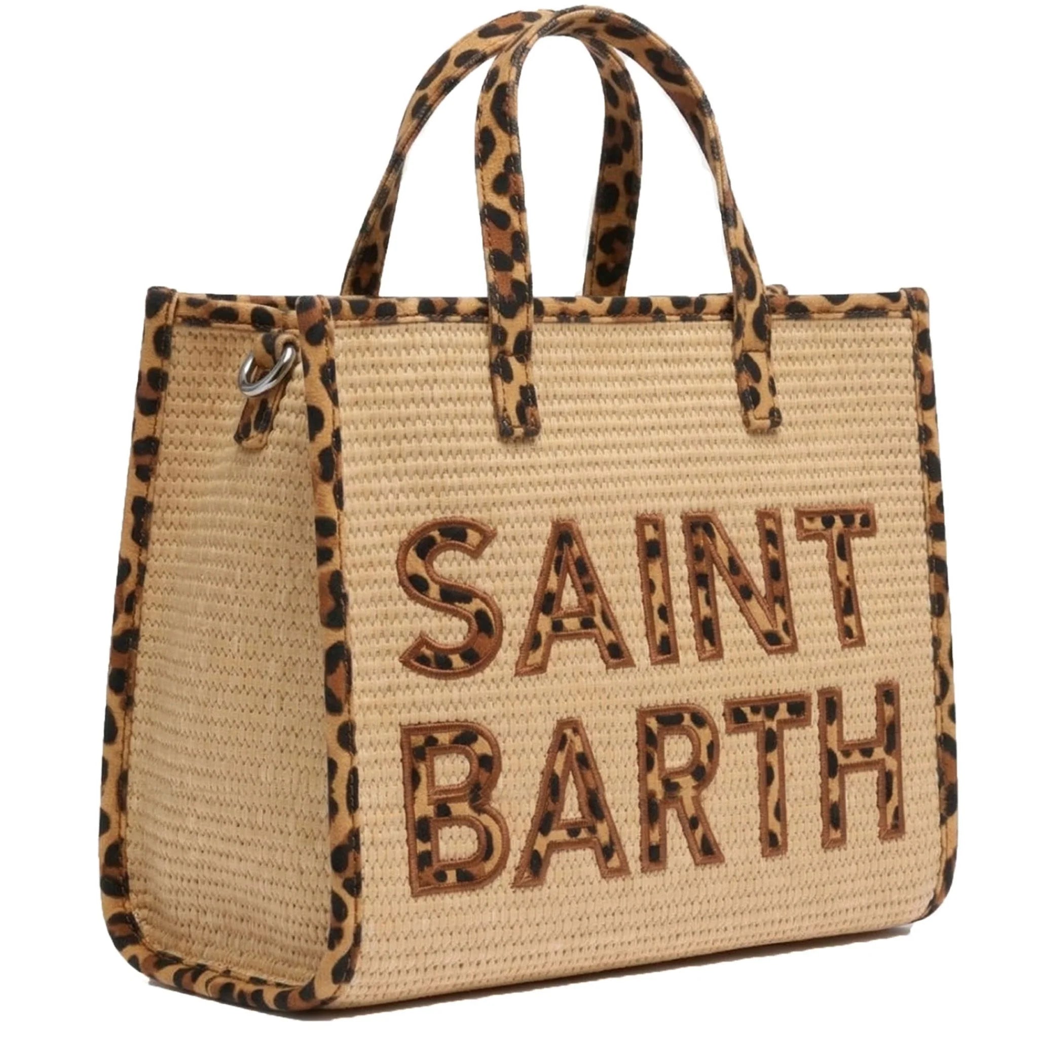 Borsa Vivian in raffia con profili e logo leopardati - YES SHOPBorse a manoMC2 SAINT BARTHVIV0007-Taglia unica7435104964771