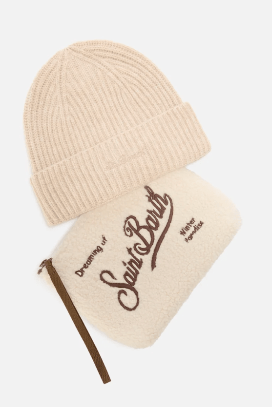 Set pochette beige in teddy e berretto beige - YES SHOPCappelliMC2 SAINT BARTHBOX0049-Taglia unica