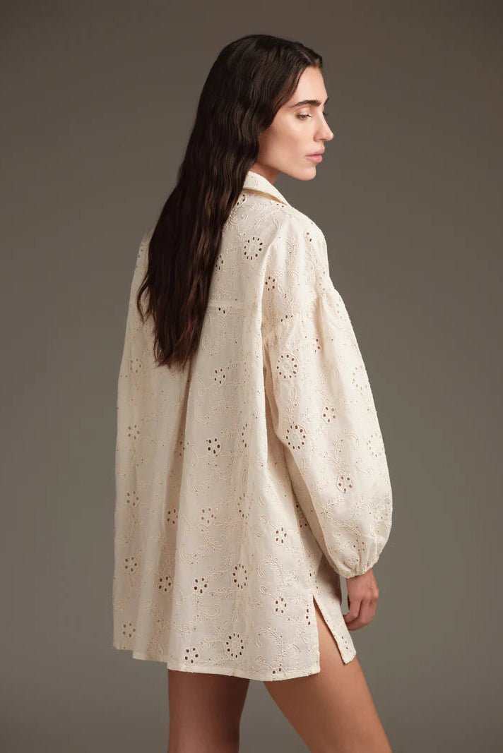 Camicia avorio in pizzo sangallo con applicazioni - YES SHOPCamicieCOTAZURCMC61149-XXS
