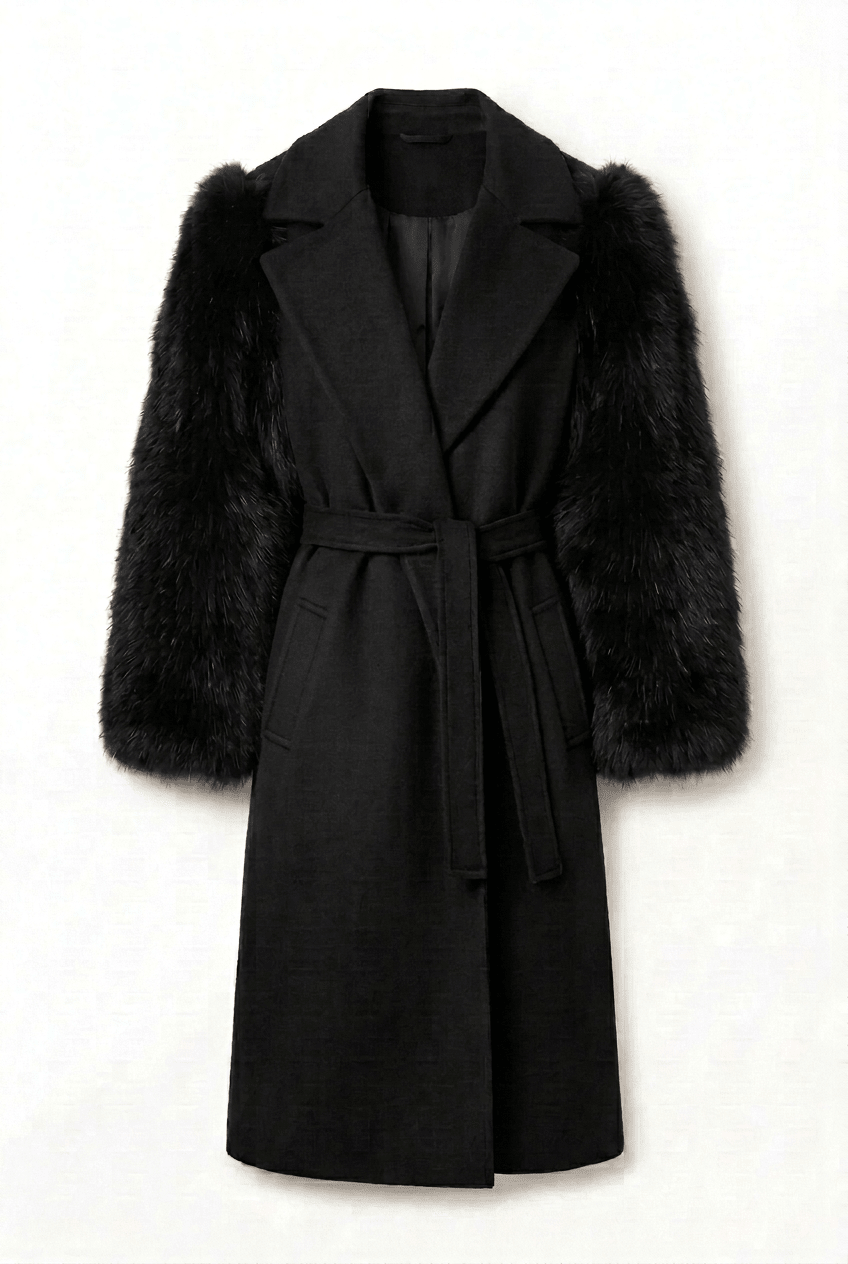 Cappotto lungo nero con maniche in ecopelliccia - YES SHOPCappottiYES LONDONVENISSIEUX-IT 38/40