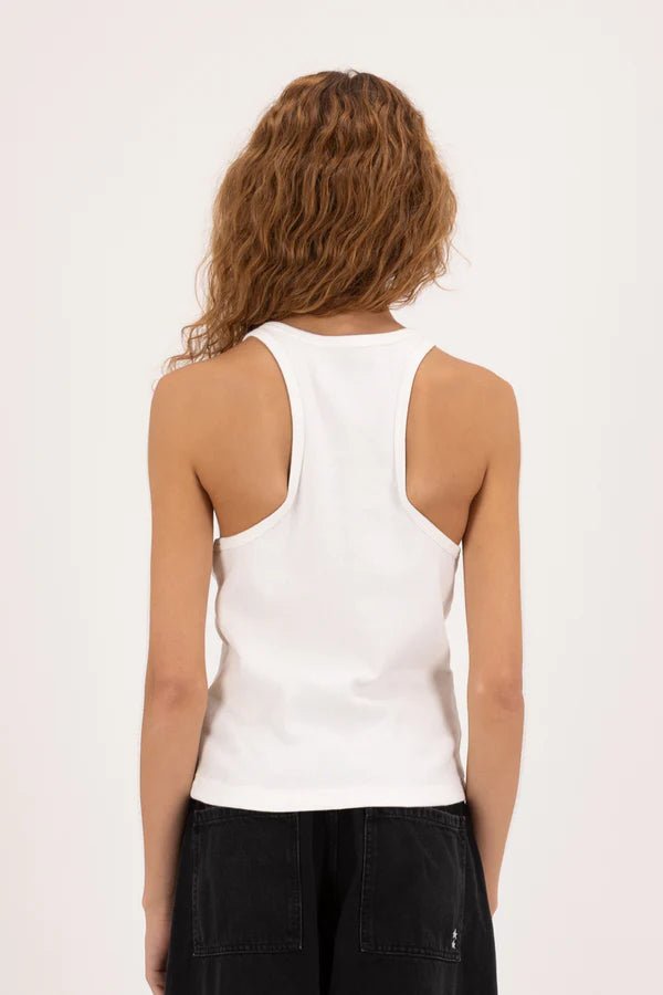 Canotta Emily bianca a costine racerback con logo centrale - YES SHOPCanotteICON DENIMEMILY-XXS