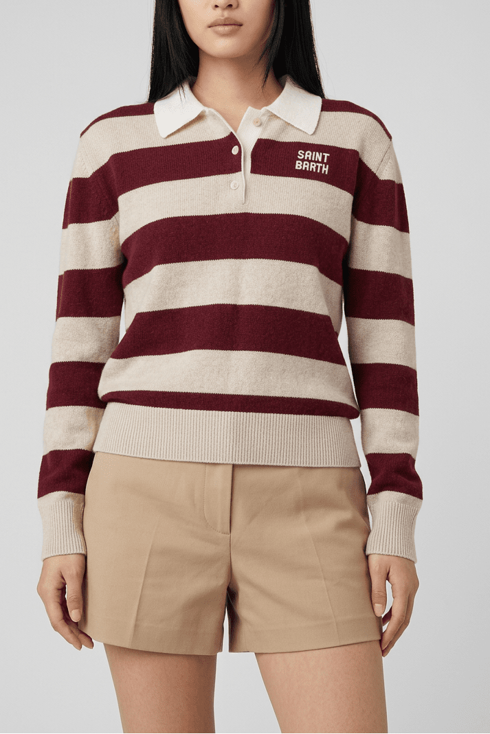 Polo Hadidy a righe bordeaux e panna - YES SHOPPoloMC2 SAINT BARTHHAD001/03923M-6