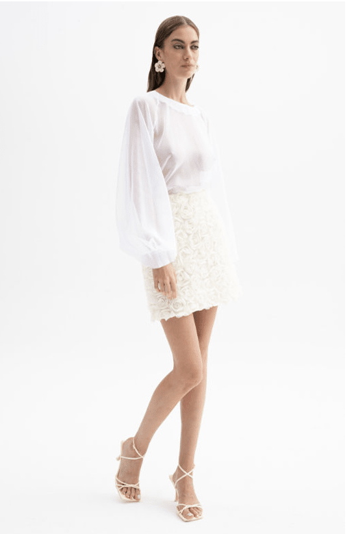 Gonna corta panna con rose in rilievo - YES SHOPGonneACTUALEEGO003551-IT 349449256742771