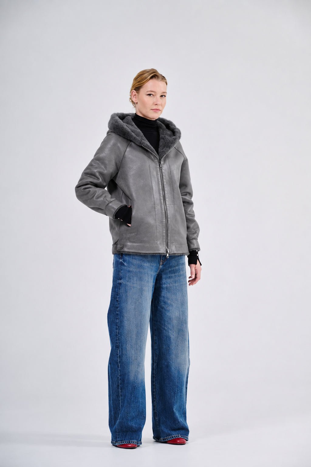 Bomberino Audrey reversibile in eco pelliccia grigio con cappuccio - YES SHOPEcopellicceV-LABFW66240-IT 38/406530700160971