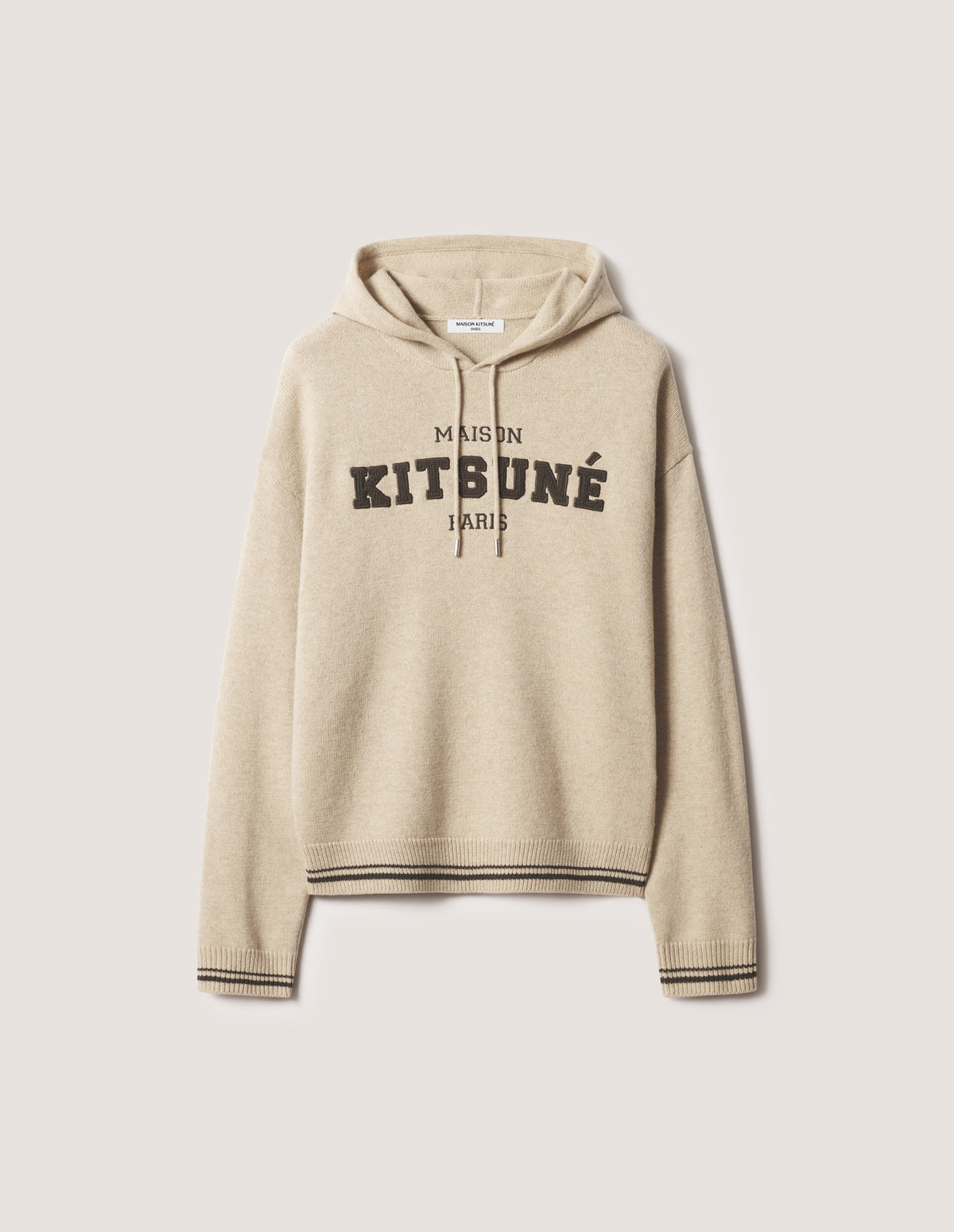 Maglia in lana beige con cappuccio e logo - YES SHOPMaglioniMAISON KITSUNEMRMKJ08KT 1171-31759855091971