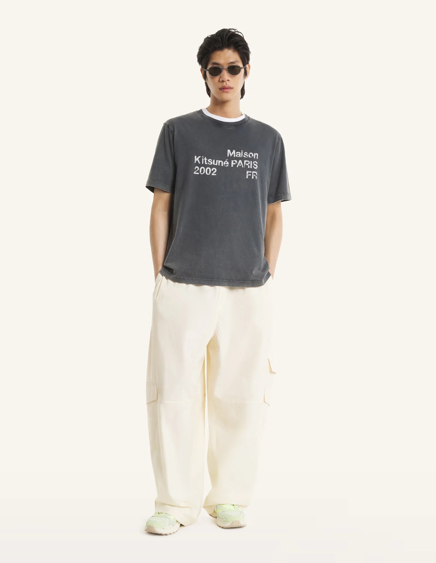 T-shirt grigio effetto sbiadito con logo - YES SHOPT-shirtMAISON KITSUNEPM00124KJ7036-0519-XXS3044208863771