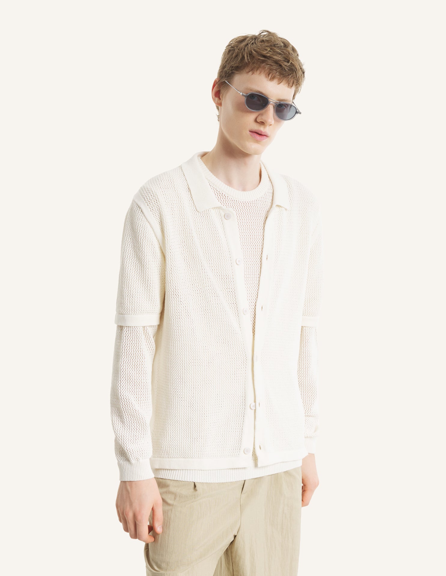 Cardigan ecru a maniche corte in maglia - YES SHOPMaglioniMAISON KITSUNEQM00505KT1197-0383-XXS3244208863771
