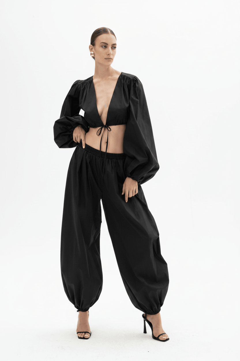 Pantalone nero con elastico in vita e alle caviglie - YES SHOPPantaloniACTUALEEPA003030-IT 345986000943771