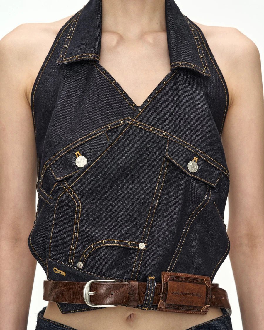 Halter top Upside - Down in denim scuro - YES SHOPTopADSB ANDERSSON BELLATB1573W-XXS