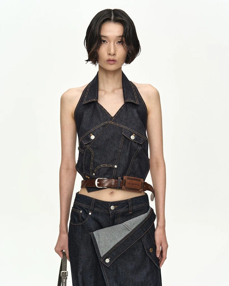 Halter top Upside - Down in denim scuro - YES SHOPTopADSB ANDERSSON BELLATB1573W-XXS