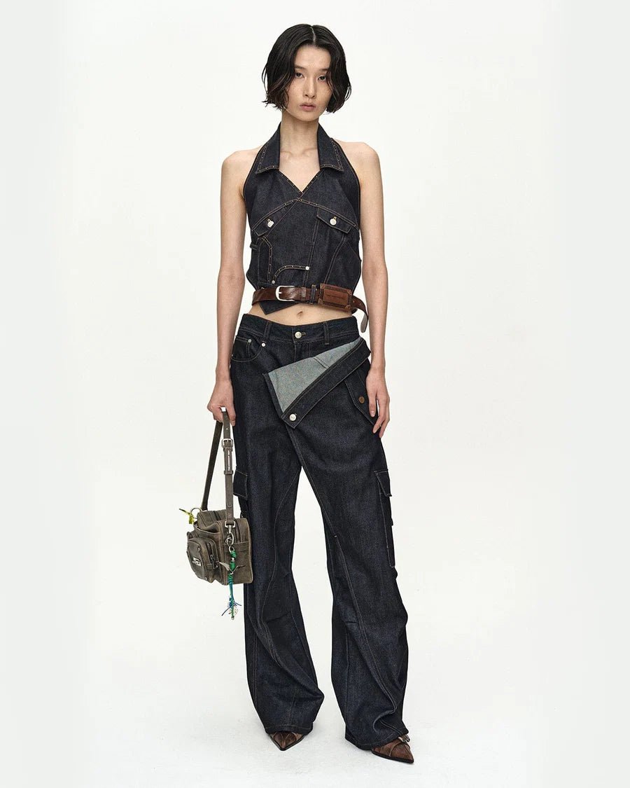Halter top Upside - Down in denim scuro - YES SHOPTopADSB ANDERSSON BELLATB1573W-XXS