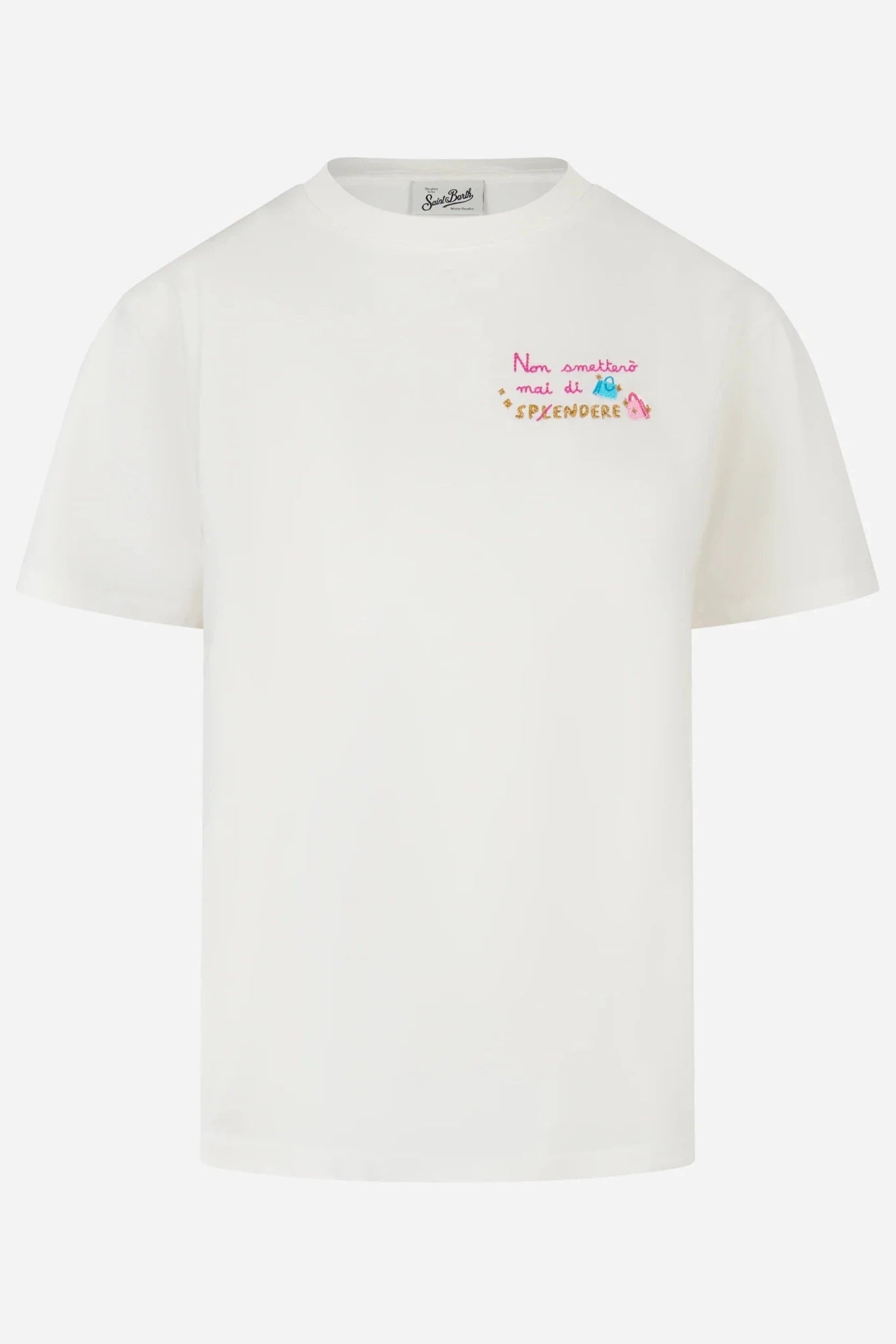 T-shirt Emilie bianca "Non Smetterò Mai Di Spendere" - YES SHOPT-shirtMC2 SAINT BARTHEMI0001/04045L-XXS1468349676771