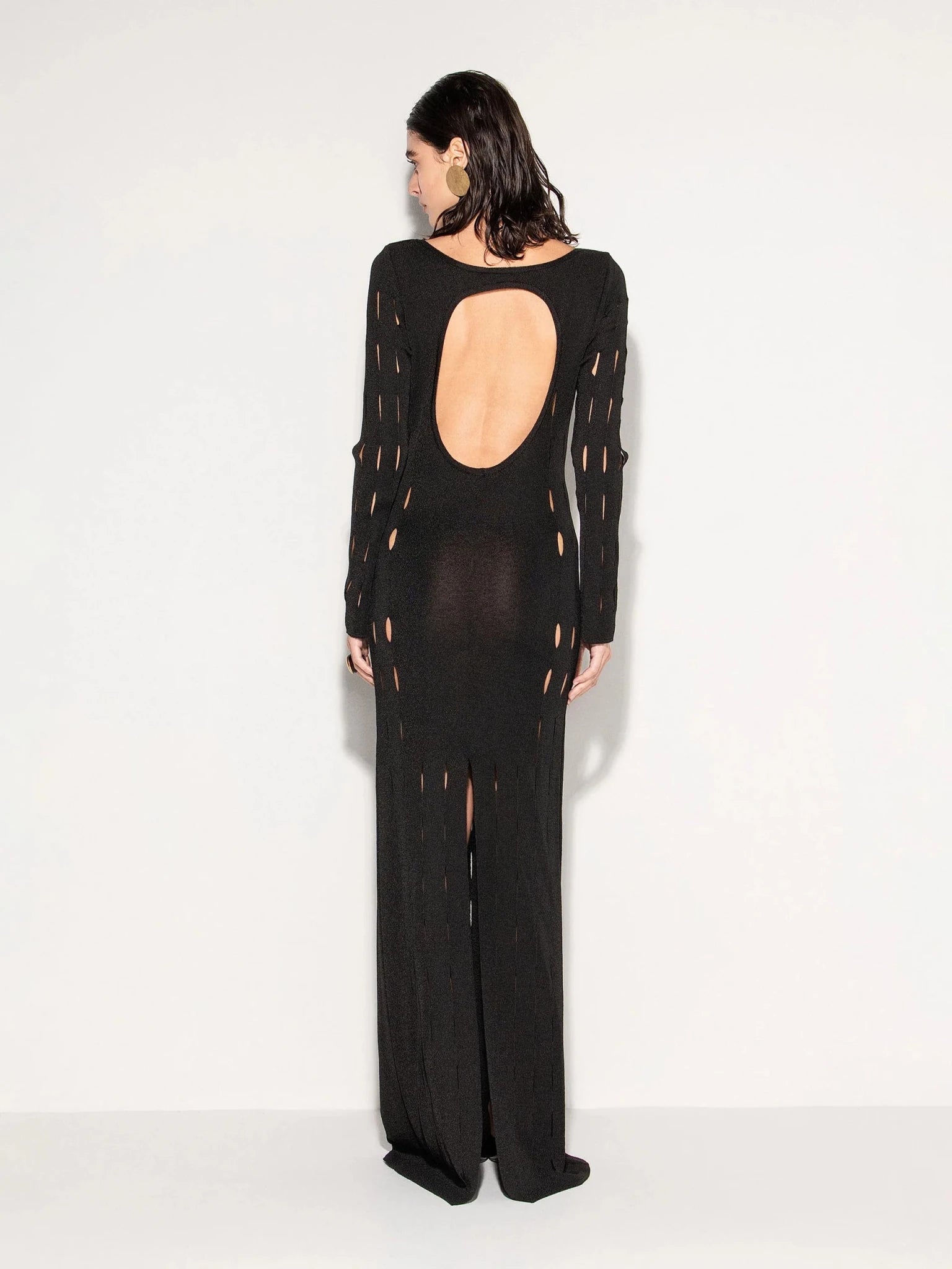 Abito lungo in lurex nero con scollo profondo a V e schiena scoperta - YES SHOPAbitiAKEPVSKD13306-XXS