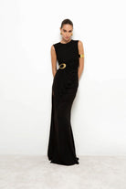 Abito Victoria lungo in lycra nero giromanica con anello e drappeggio laterale - YES SHOPAbitiALBERTO AUDENINOVICTORIA-XXS