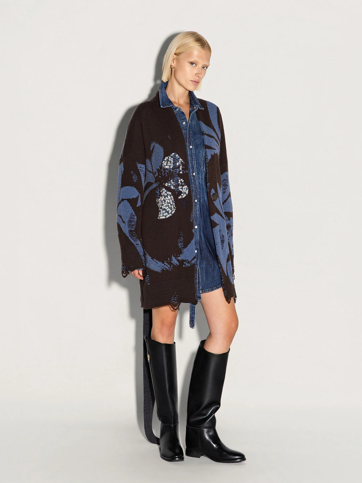 Cardigan Dora marrone e blu con applicazioni e cintura - YES SHOPCamicieAKEPGBKD15017-6